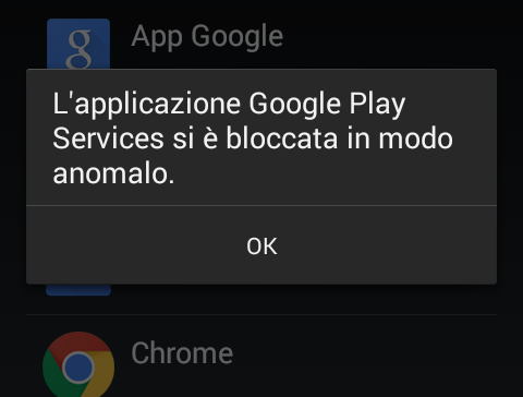 L'applicazione Google Play Services si è bloccata in modo anomalo